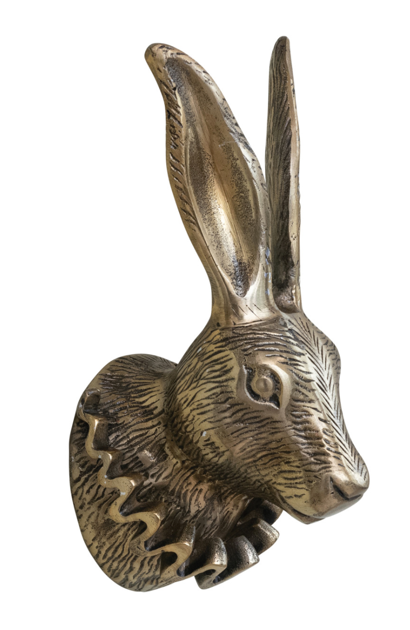 Cast Rabbit Head with Ruff Collar Wall Décor