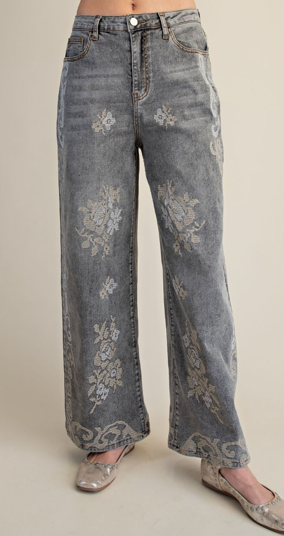 Stone Washed Denim Pants