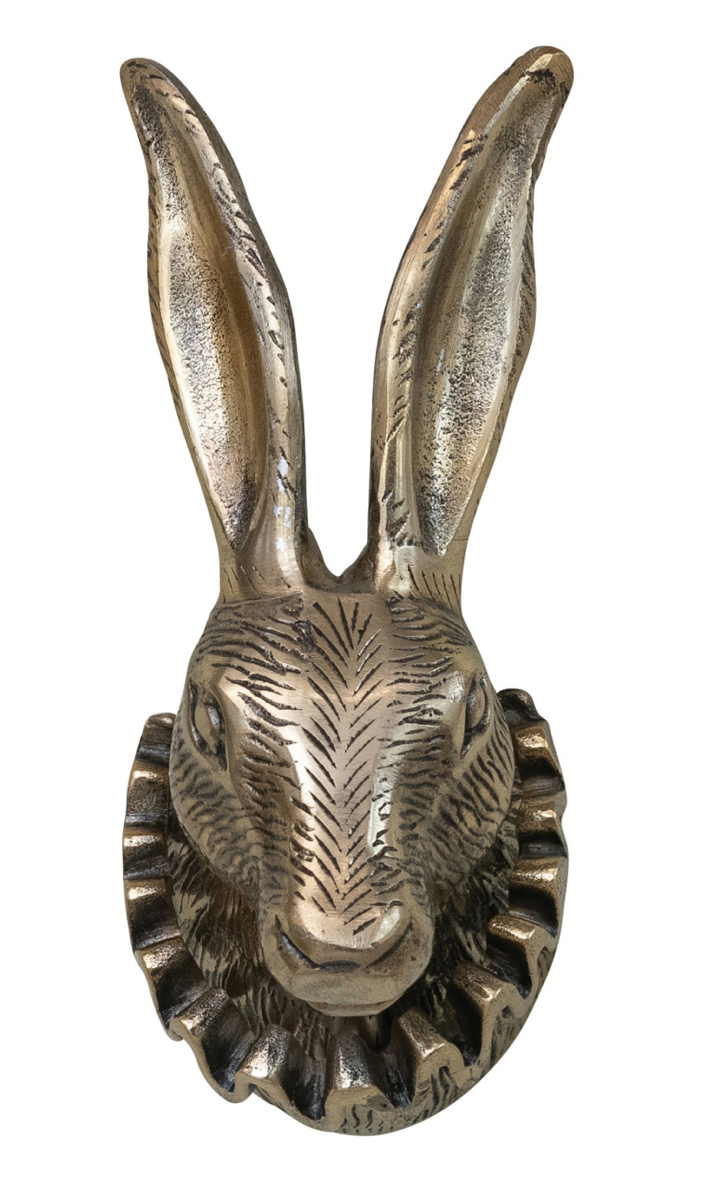 Cast Rabbit Head with Ruff Collar Wall Décor